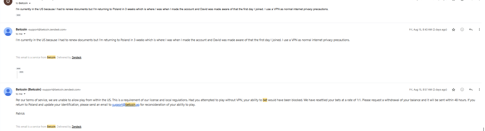 Email correspondence 1